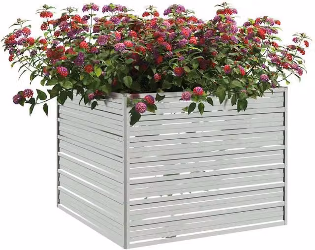 Berkfield Home Garden Galvanised Steel Raised Bed in Silver, W/D/H: 100 x 100 x 77 cm – 1