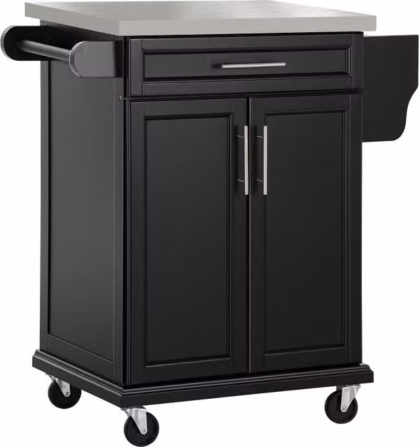 HOMCOM Modern Black Kitchen Island Cart with MDF and Metal Construction – 1