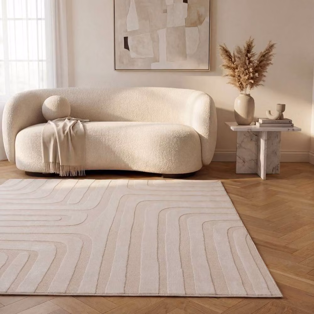 THE RUGS Loft Curved Line Living Room Area Rug in Ivory, W/D: 120 x 170 cm – 2