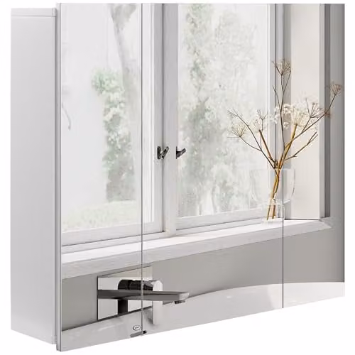 Kleankin White Wall Mounted Bathroom Medicine Cabinet with Mirror and Internal Shelves, W/D/H: 60 x 15 x 15 cm