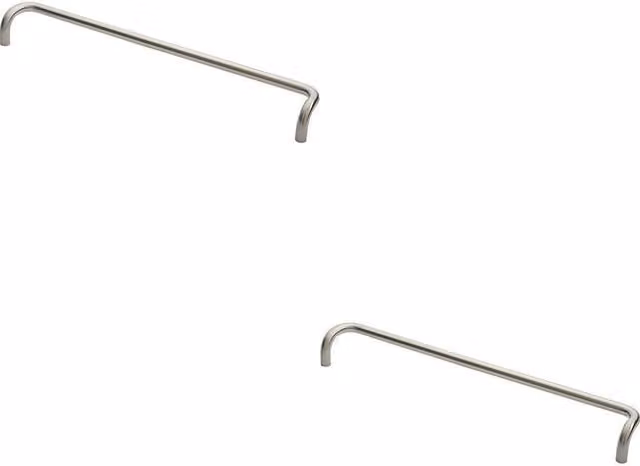Loops 2x Cranked Door Pull Handles in Brushed Silver Stainless Steel, Fixing Centres: 600 mm, Diameter: 19 mm