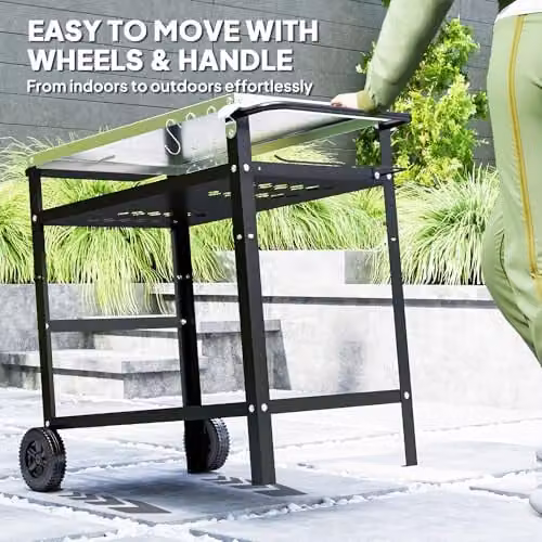 Outsunny BBQ Trolley Cover in Black with Stainless Steel Top and Wheels, W/D/H: 78 x 45 x 80 cm – 7