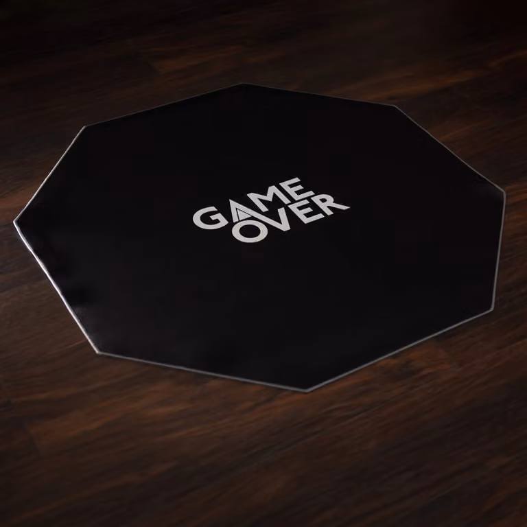 Game Over Store Octagonal Gaming Floor Mat and Anti-Slip Chair Protector in Grey and Black