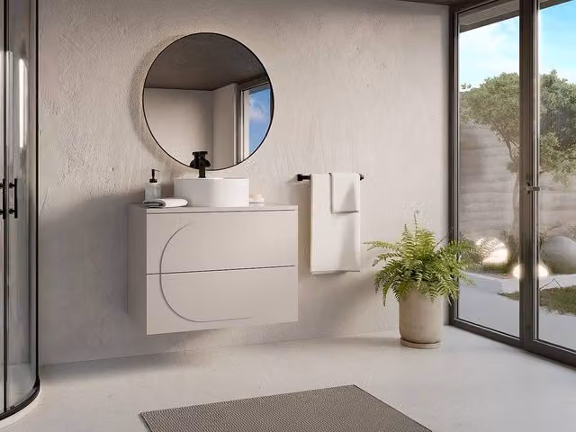 Vente-unique VUTOMA Wall-Hung Vanity Unit in Matt Beige, W/D/H: 80 x 46 x 60 cm – 1