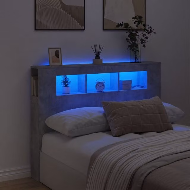 Berkfield Home LED Headboard in Concrete Grey, W/D/H: 140 x 18.5 x 103.5 cm