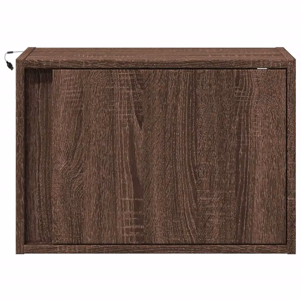 Berkfield Home Set of 2 Wall-mounted Bedside Cabinets with Integrated LED Lights in Brown Oak – 3