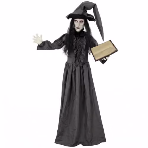 HOMCOM Life Size Animated Halloween Witch Decoration in Black and Grey, Height: 180 cm