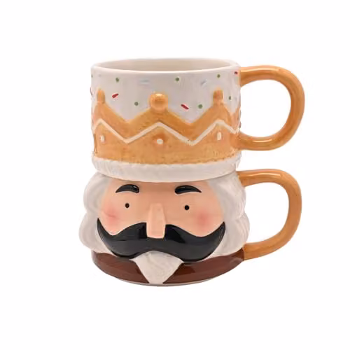 Widdop and Co Santa and Friends Stacking Mugs, Multicolour Ceramic Gingerbread Nutcracker Design