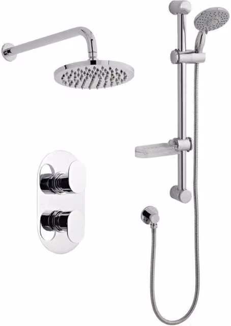 Clifton Chrome Shower Kit with Wall Hung Slide Rail, Overhead Drencher and Concealed Thermostat Diverter in Silver – 1