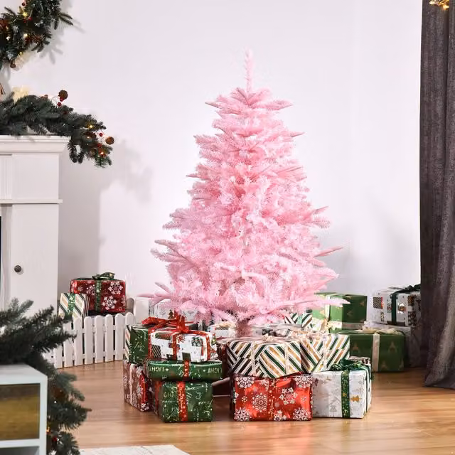 HOMCOM 4ft Artificial Christmas Tree in Pink