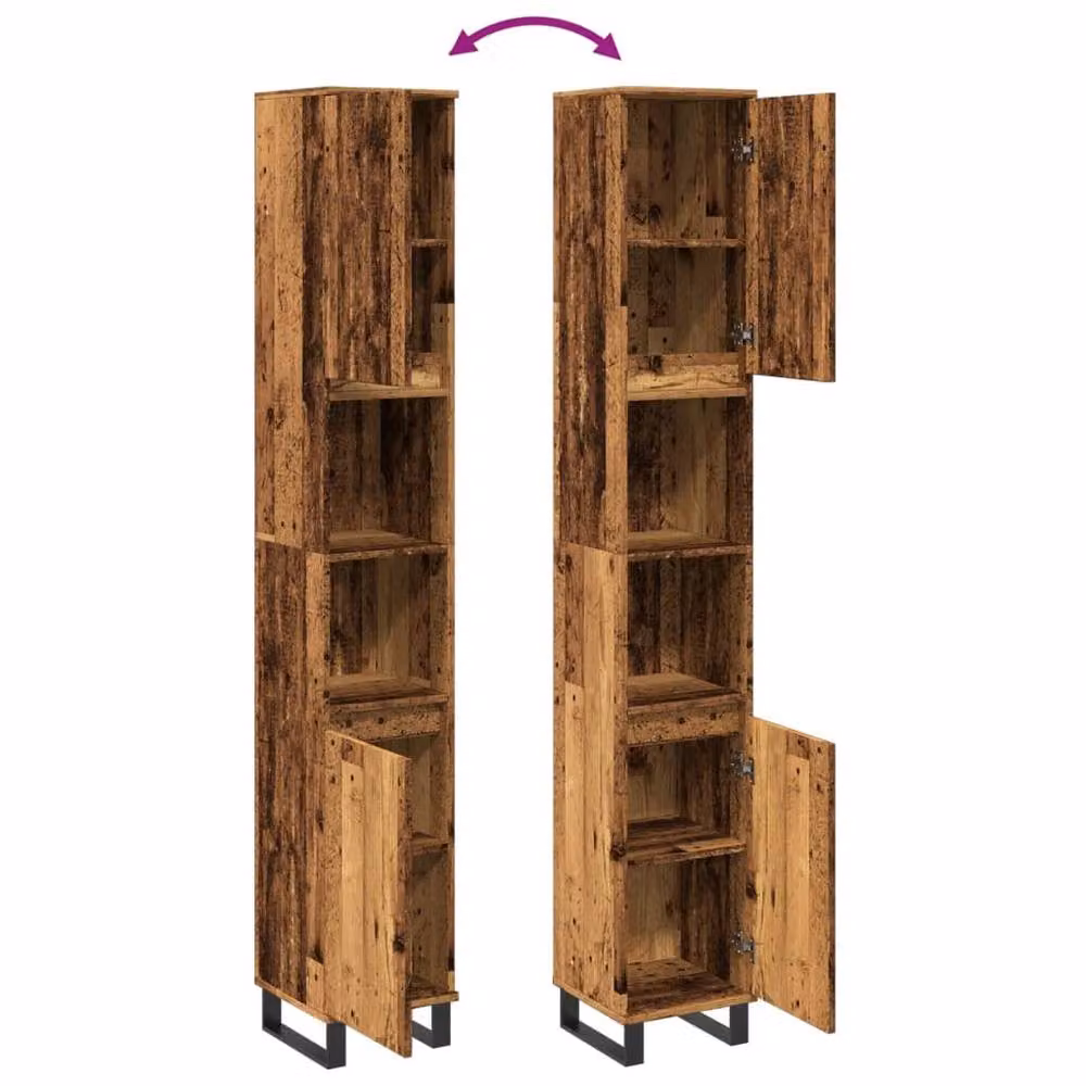 Berkfield Home Industrial Bathroom Cabinet in Brown Old Wood, W/D/H: 30 x 30 x 190 cm – 4
