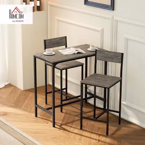 HOMCOM 3-Piece Industrial Bar Table and Stools Set in Grey and Black – 2