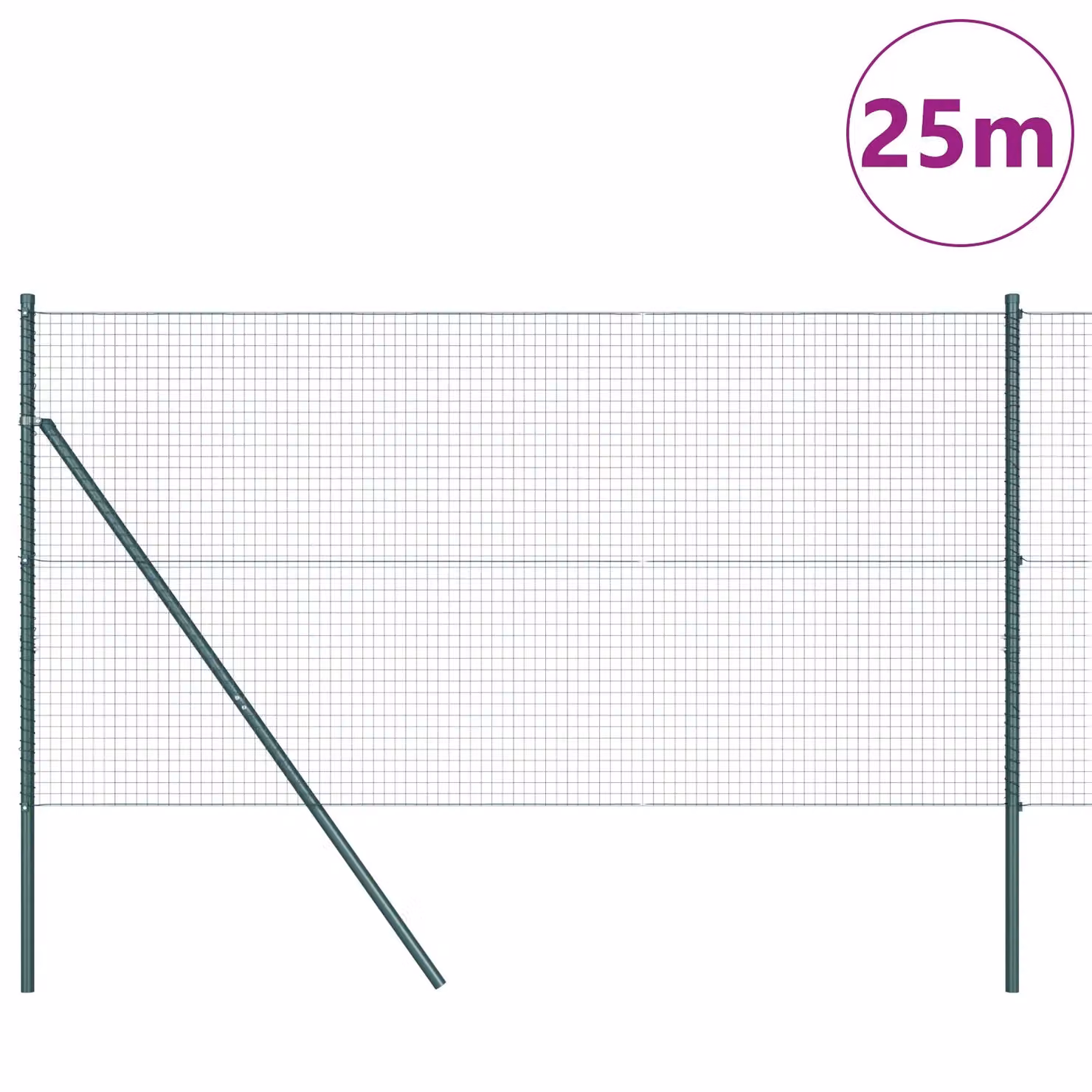 Berkfield Home Green Steel Welded Wire Fence with 13 Round In-Ground Posts, W: 1 m, L: 25 m – 2