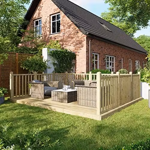 Powersheds Premium Wooden Decking Kit with Hand Rails on Three Sides, Brown