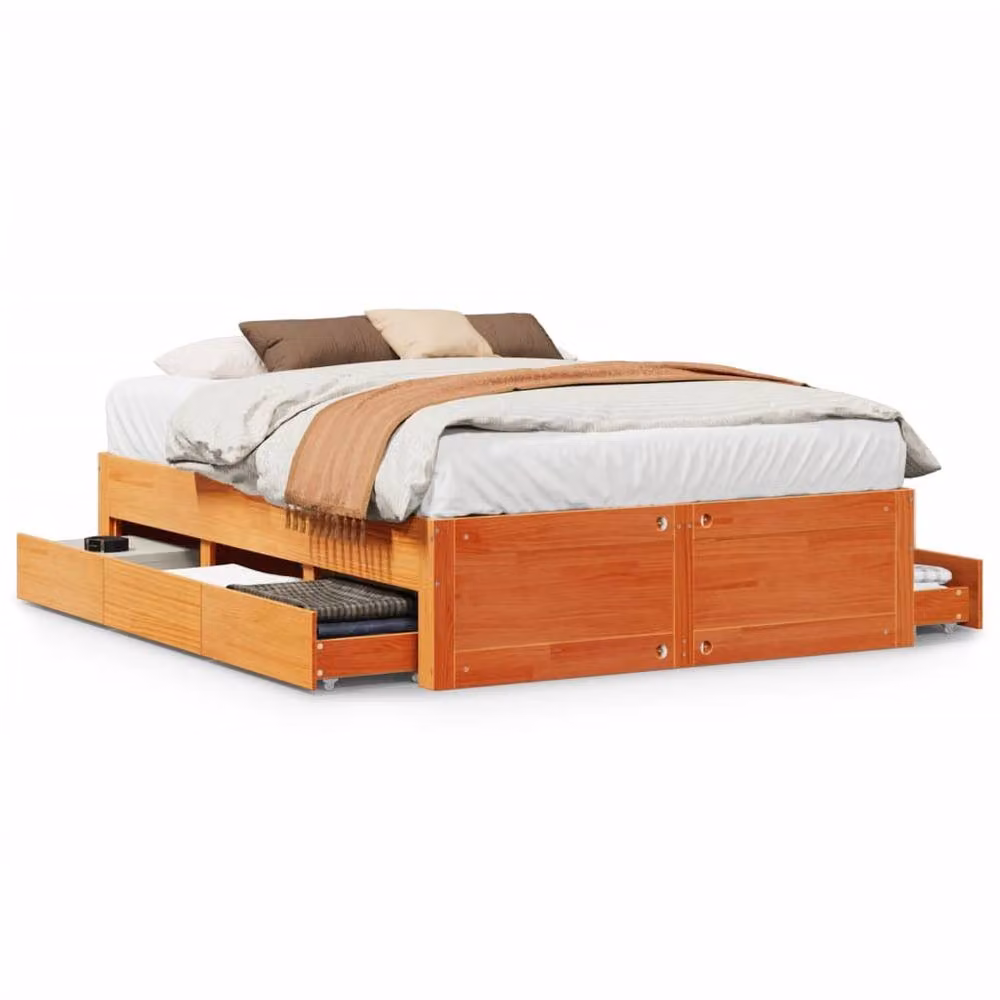 Berkfield Home Solid Wood Pine Bed Frame with Drawers, Wax Brown, W/D/H: 140 x 190 cm – 3
