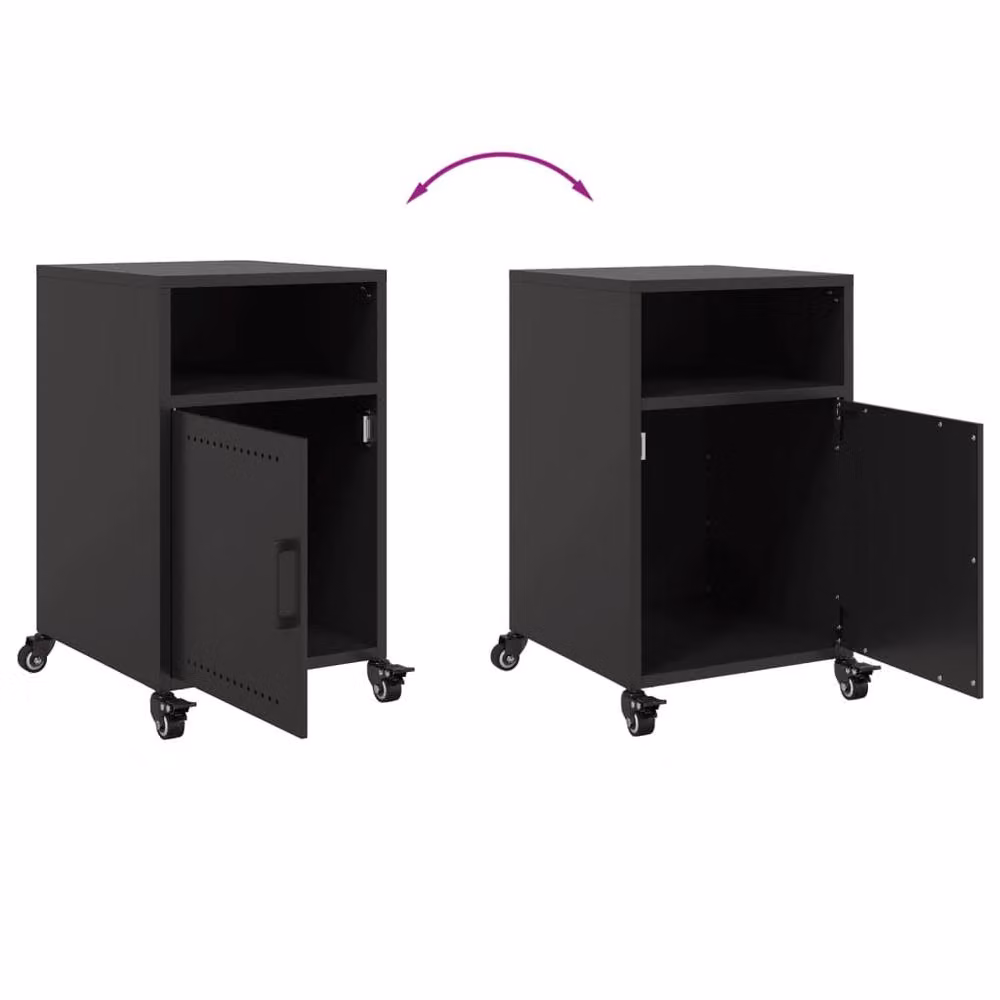 Berkfield Home Set of 2 Black Metal Bedside Cabinets with Hinged Doors and Internal Shelves, W/D/H: 36 x 39 x 59 cm – 3