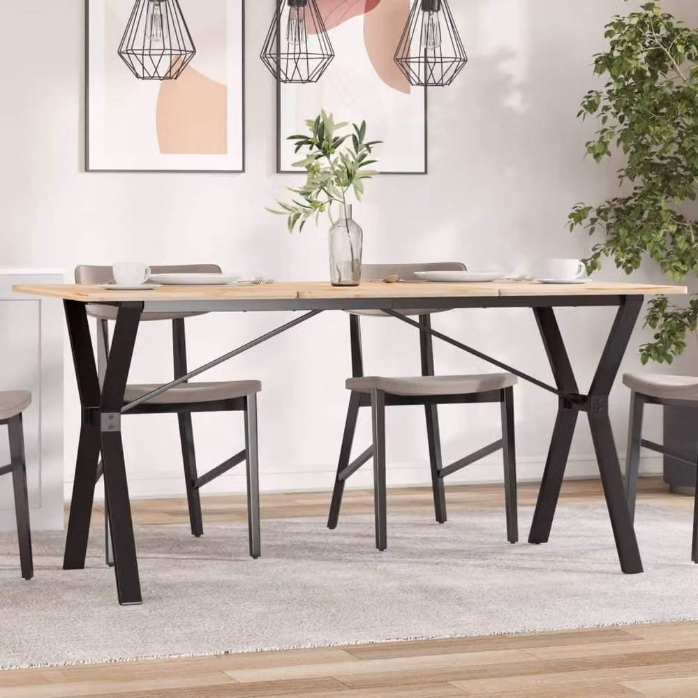 Berkfield Home Y-Frame Dining Table Legs in Black Steel, W/D/H: 140 x 60 x 73 cm – 2