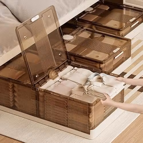 HYGRAD Large Under Bed Storage Box with Lids and Wheels, Brown, W/D/H: 82 x 40 x 20 cm – 1