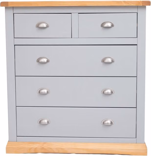 Cabinet Bits Bomporto 5 Drawer Chest of Drawers in Grey with Chrome Cup Handles