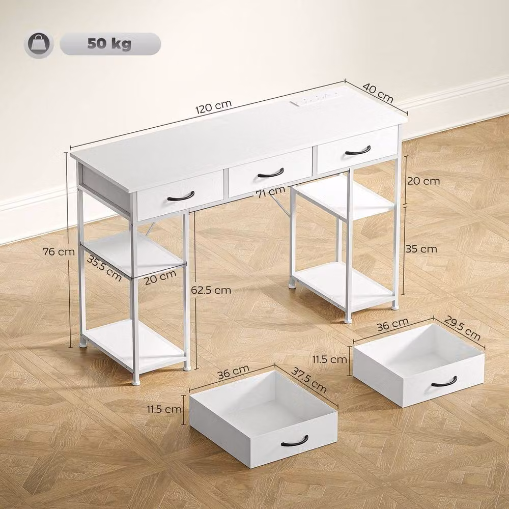 KORVIXA Computer Desk with Fabric Drawers in White – 2