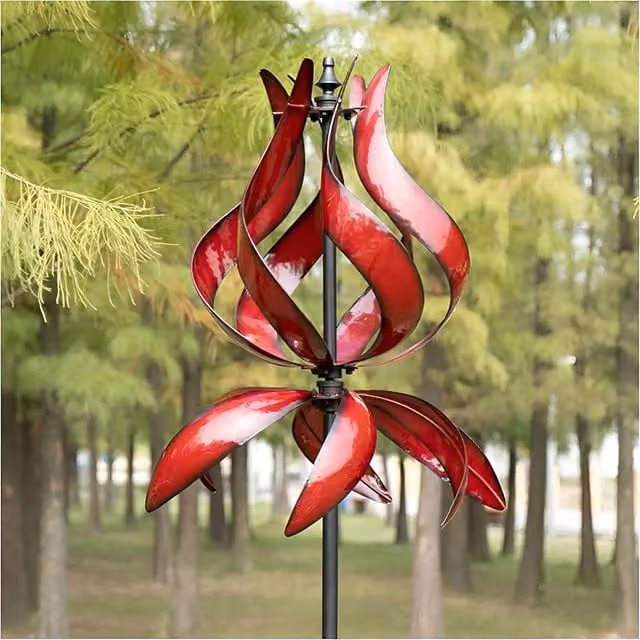 Primrose Metal Flutter Bulb Kinetic Wind Spinner in Red