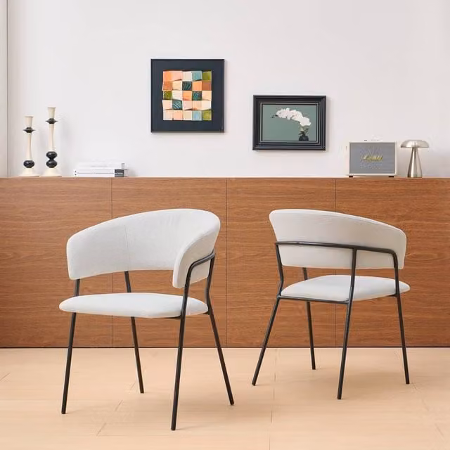 SONARA Set of 2 Modern Curved Dining Chairs with Metal Frame in Beige