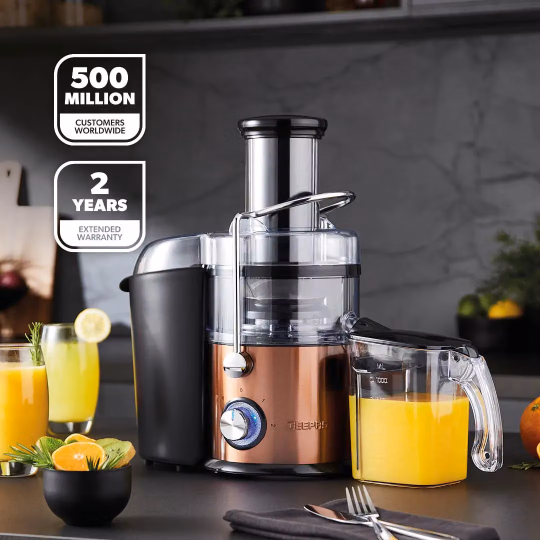 Geepas 800W Centrifugal Juice Extractor in Brown and Silver with Stainless Steel Components, 1L Juice Container and Pulse Function – 2