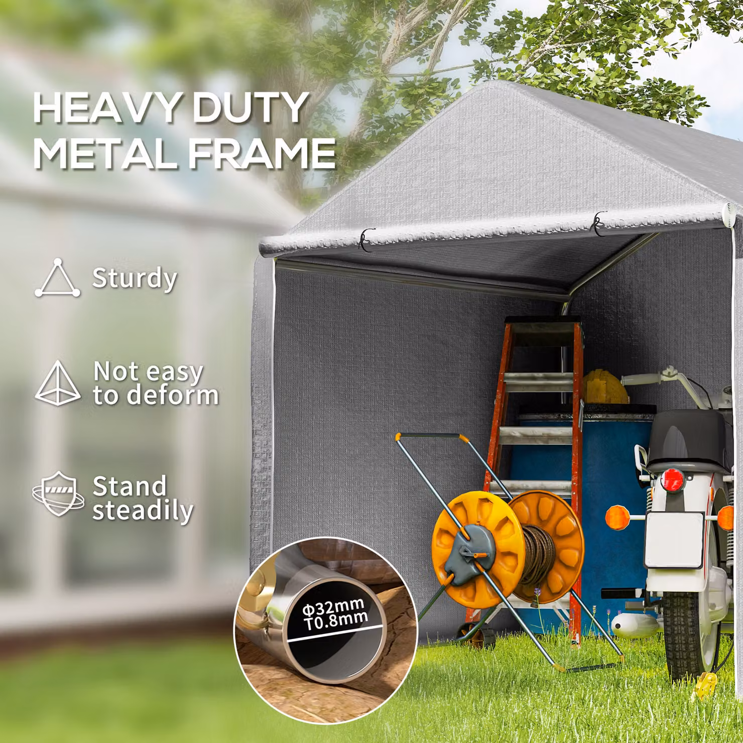 Outsunny Grey Garden Fabric Storage Tent with Single Door and Gable Roof, W: 200 cm, D: 200 cm, H: 200 cm – 3