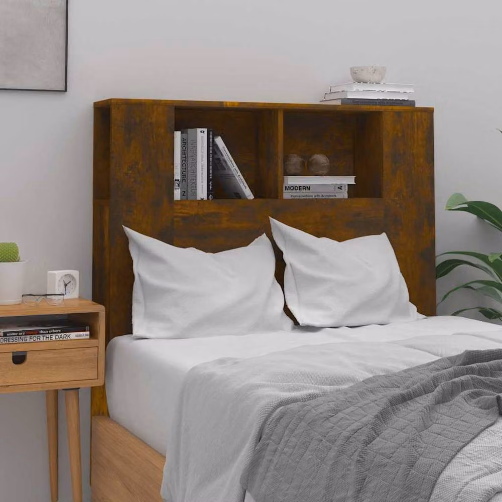 Berkfield Home Smoked Oak Headboard Cabinet in Brown, W/D/H: 100 x 18.5 x 104.5 cm – 2