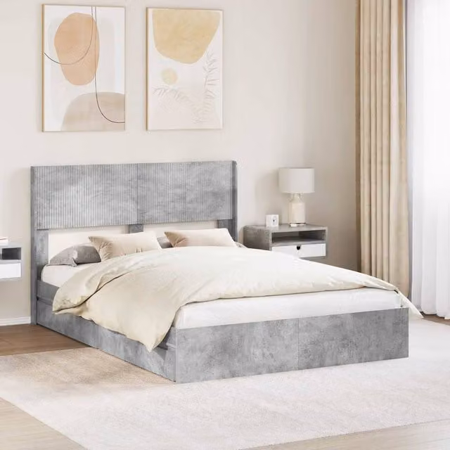 Berkfield Home Modern Bed Frame with Headboard and Side Compartment Storage, Grey, W/D/H: 150 x 200 cm