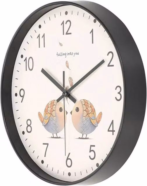FORGEVIO Black Silent Analogue Wall Clock with Bird Dial Plate, Diameter: 30.48 cm
