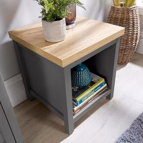 Home Source Occasional End Lamp Table with 1 Shelf, Oak Effect, Dark Grey, W/D/H: 45 x 45 x 50 cm – 2