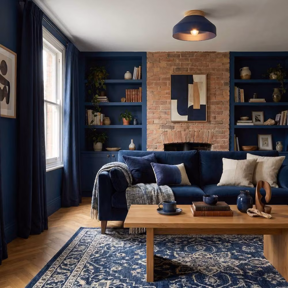 Happy Homewares Scandinavian Designed Semi Flush Ceiling Light Fitting in Blue and Wood, W/D/H: 30 x 30 x 18 cm – 3