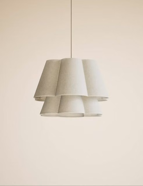 M&S 2 Tier Scallop Fabric Ceiling Lamp Shade in Beige and Sand