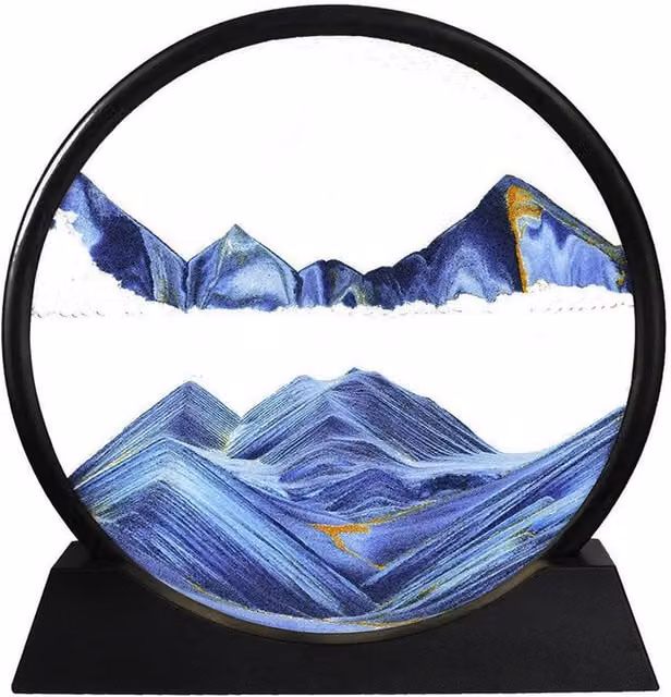 Livingandhome 7-Inch Blue 3D Moving Sand Art Round Tabletop Decor, Diameter: 17.78 cm