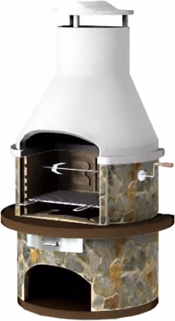 Callow Rondo Modern Masonry Charcoal Barbecue Grill with Rotisserie in Brown and White