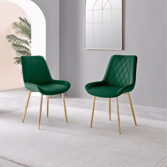 FurnitureboxUK Set of 2 Pesaro Green Velvet Dining Chairs with Gold Metal Legs – 1