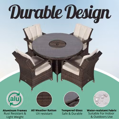 Thats Furniture Arizona 4 Seater Rattan Garden Dining Set with Ice Bucket Cooler in Brown – 2