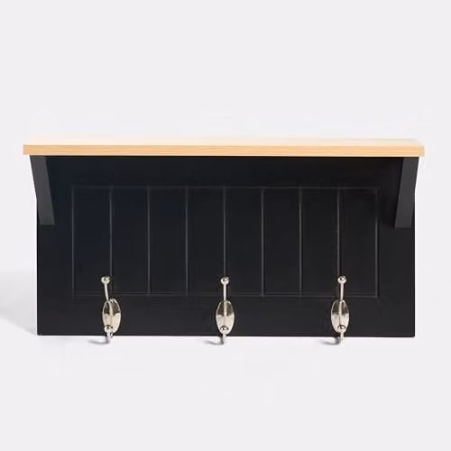 OHS Modern Wall-Mounted Coat Rack and Floating Shelf in Black and Brown Wood Effect – 4