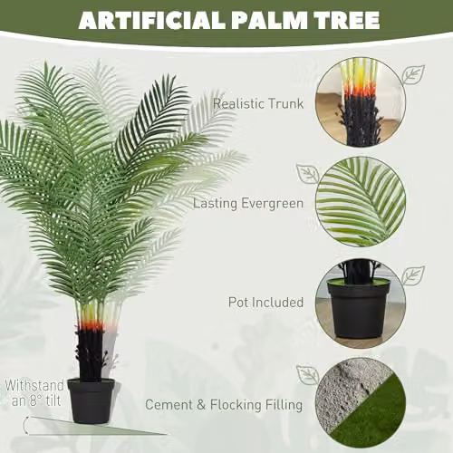 HOMCOM 150 cm Artificial Areca Palm Tree in Green with Plastic Pot – 3