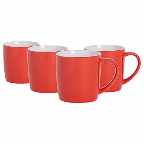 Argon Tableware Red Stoneware Coffee Mugs, 350ml, Pack of 4
