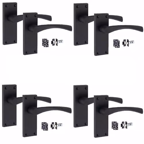 Golden Grace Victorian Scroll Astrid Door Handle Latch Set in Matt Black