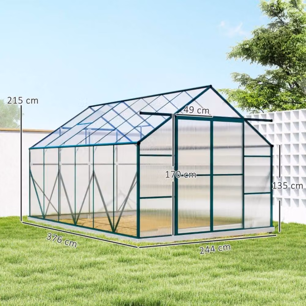 STILVORA Walk-In Greenhouse with Sliding Doors and Polycarbonate Panels in Transparent, W/D/H: 243.84 x 244.0 x 215.0 cm – 3