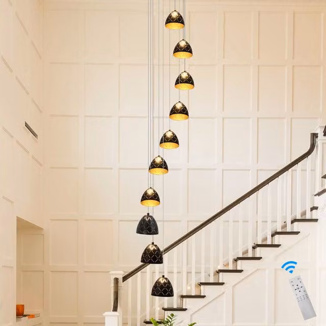 Garwarm 10 Light LED Dimmable Modern Pendant Staircase Chandelier in Black and Gold/Brass – 1