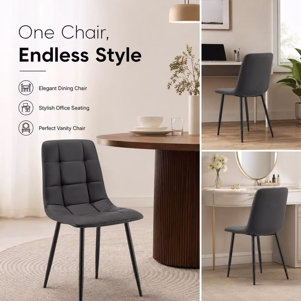 Bravich LTD Zurich Dining Chair Set of 4 in Grey Embossed Faux Leather with Metal Legs – 4