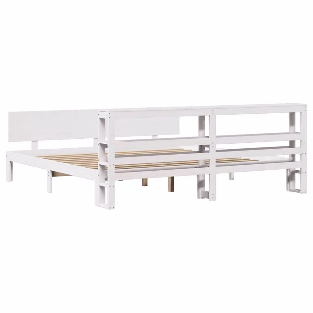 Berkfield Home Rustic White Pine Bed Frame with Headboard and Side Compartments, 200 x 200 cm – 2
