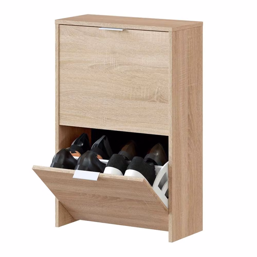 CALICOSY Shoe Cabinet with 2 Drop-Down Doors in Brown, W: 50 cm, H: 76 cm, D: 22 cm – 2