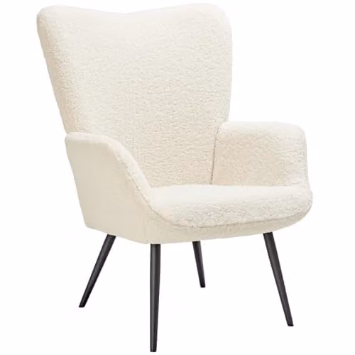 tectake Scandi Style Bouclé Armchair with High-Density Foam Padding and Metal Legs in Black and White