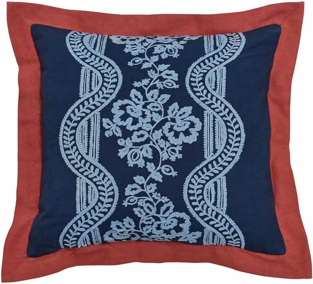 Sanderson Aubrey & Hykenham Floral Cotton Square Cushion in Blue and Red, W/D/H: 45 x 45 x 45 cm
