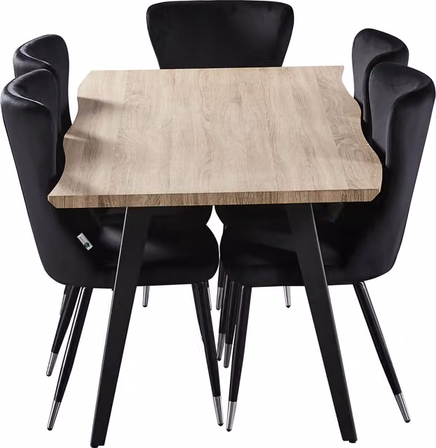 Life Interiors New York Rocco LUX Modern Dining Set with Table and 6 Chairs in Black and Silver